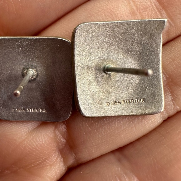 Ed Levin Sterling Silver 14K Gold Modern Spiral Stud Earrings - Picture 6 of 7